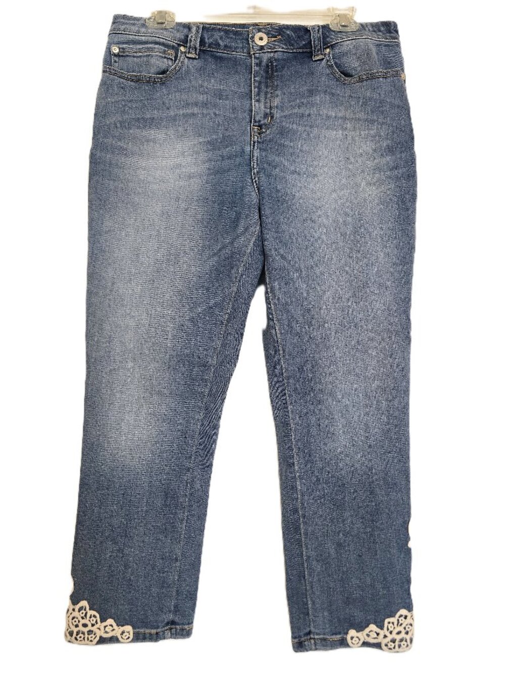 INC International Concepts Straight Leg Cropped Jeans Lace Trim Size 12
